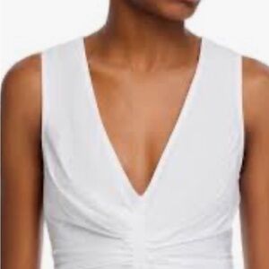Nally & Millie White V-Neck Sleeveless Tank Ruched to be Flattering & Slimming